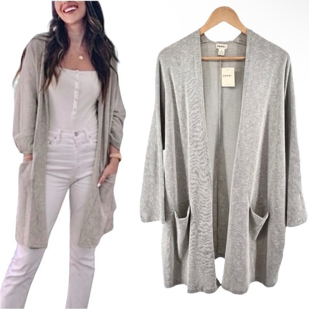 NWT! Donni Striped Ribbed Open Knit Cardigan